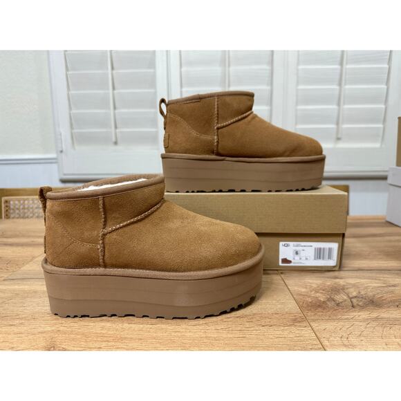 UGG Women's Classic Ultra Mini Platform Chestnut Rich Suede Size 6 NIB Platform - Picture 2 of 16